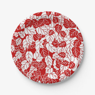 Prato De Papel Impressão de folha japonesa, vermelho escuro e bra