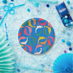 Prato De Papel Impressão de golfinho azul