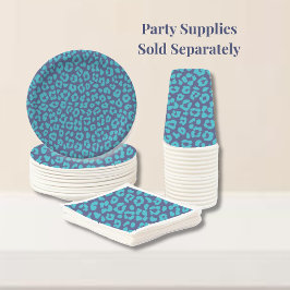 Prato De Papel Impressão de Leopardo Azul