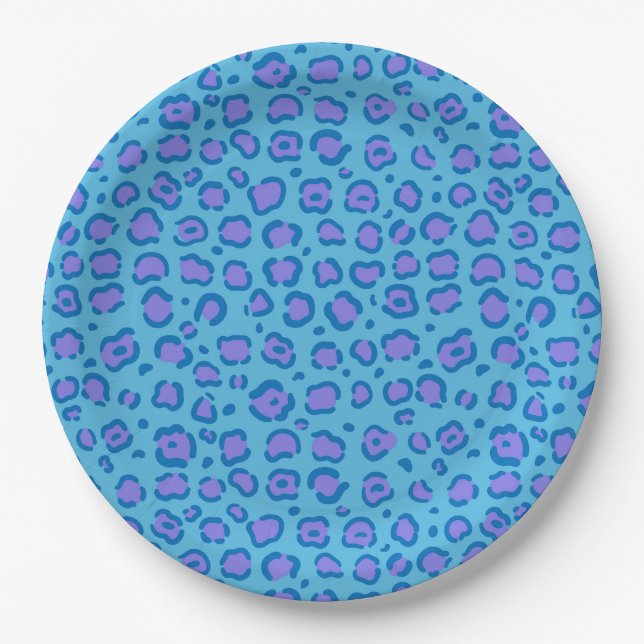Prato De Papel Impressão de Leopardo Azul (Frente)