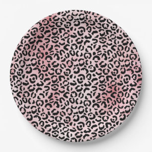 Prato De Papel Impressão de Leopardo Preto Rosa