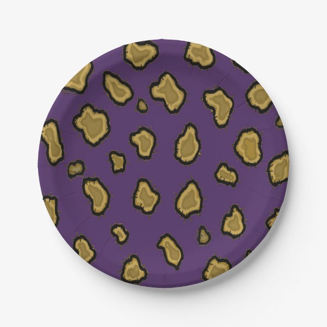Prato De Papel Impressão de leopardo roxo e dourado (Frente)
