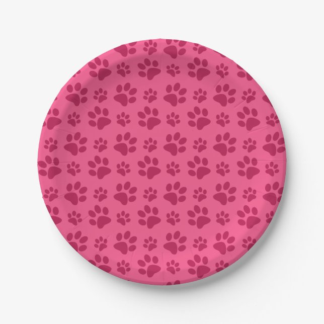 Prato De Papel Impressão de pata de cão rosa (Frente)