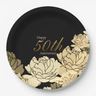 Prato De Papel impressão de rosa do aniversário de 50 anos, Doura