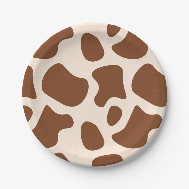 Prato De Papel Impressão de vaca rosa e castanha (Frente)