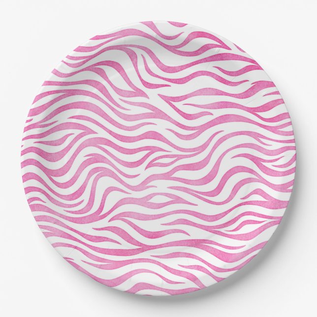 Prato De Papel Impressão de Zebra com Cor de Água Rosa Quente (Frente)