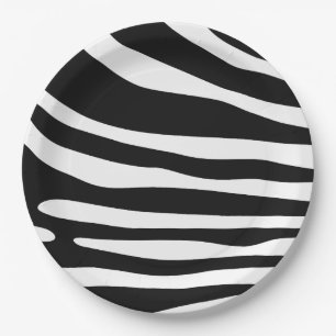 Prato De Papel Impressão de zebra preto e branco