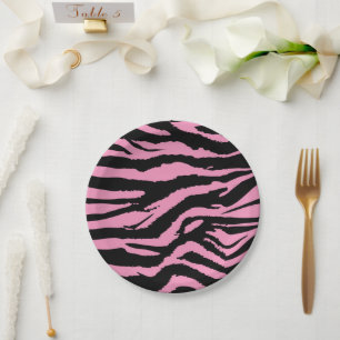 Prato De Papel Impressão de Zebra Rosa Quente