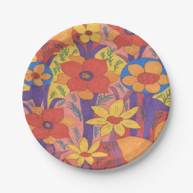 Prato De Papel Impressão do Jardim Laranja Bold Bohemian (Frente)