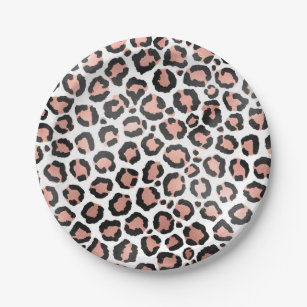 Prato De Papel Impressão do Leopardo Rosa de Preto Moderno