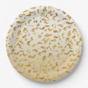 Prato De Papel Impressão Dourada de Ombro Branco