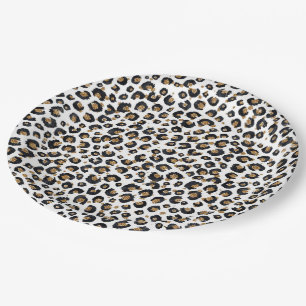 Prato De Papel Impressão Elegante, Dourada, de Leopardo Preto-Ne