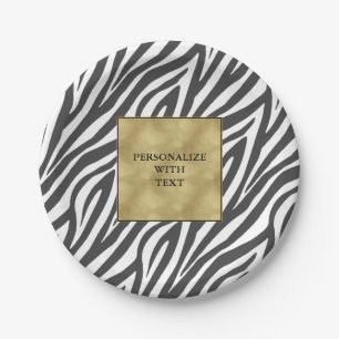 Prato De Papel Impressão em Zebra Branca Chic Black