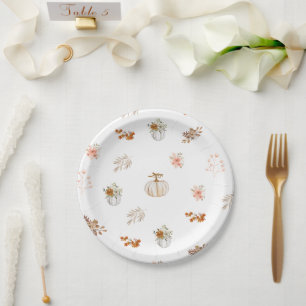 Prato De Papel Impressão Floral de Abóbora de Outono 