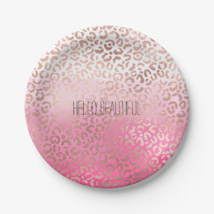 Prato De Papel Impressão Leopard Cor d'Água Rosa Personalizada