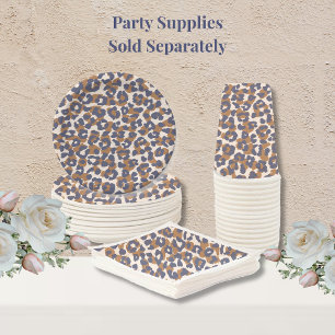 Prato De Papel Impressão Leopardo - Azul e Marrom