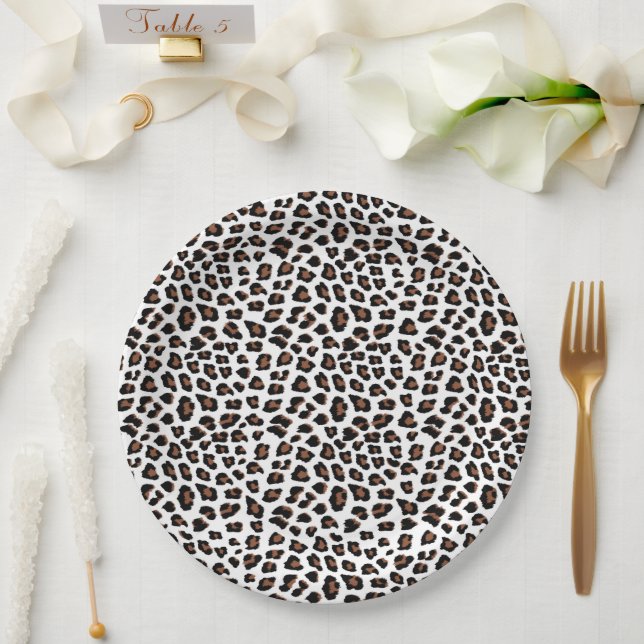 Prato De Papel Impressão Leopardo Branco (Casamento)
