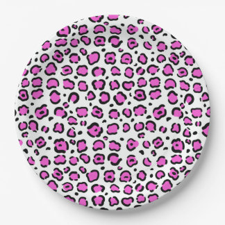 Prato De Papel Impressão Leopardo Cor-de-Rosa e Branco