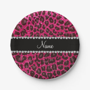 Prato De Papel Impressão-leopardo cor-de-rosa rosa com nome pers