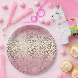 Prato De Papel Impressão Leopardo Dourada de Ombro Rosa