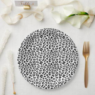 Prato De Papel Impressão Leopardo Preto e Branco