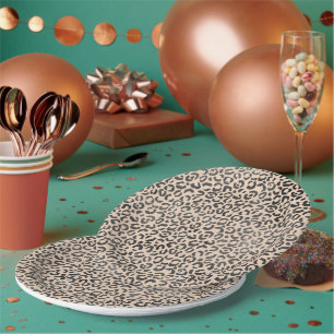 Prato De Papel Impressão Leopardo Preto e Creme