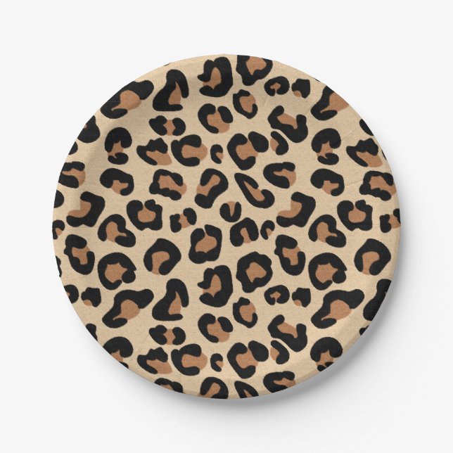 Prato De Papel Impressão Leopardo, Preto, Ferrugem e Tom (Frente)