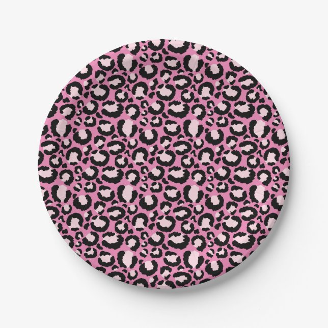 Prato De Papel Impressão Leopardo Rosa (Frente)