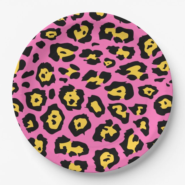 Prato De Papel Impressão Leopardo Rosa (Frente)