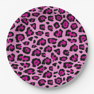 Prato De Papel Impressão Leopardo Rosa e Preto