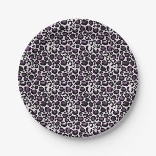 Prato De Papel Impressão Leopardo Roxo Preto