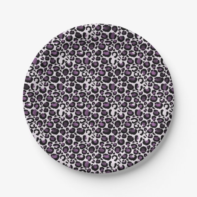 Prato De Papel Impressão Leopardo Roxo Preto (Frente)