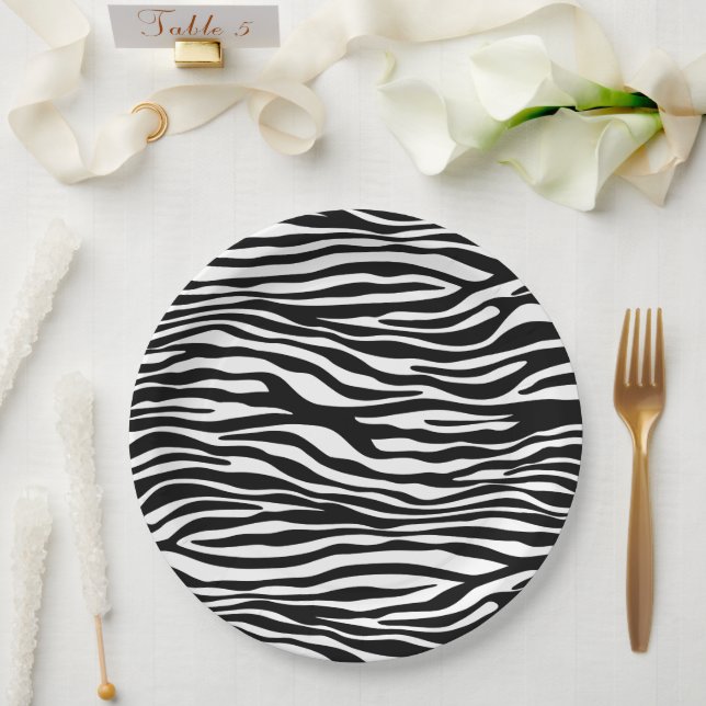 Prato De Papel Impressão Zebra, Banhas Zebra, Preto E Branco (Casamento)