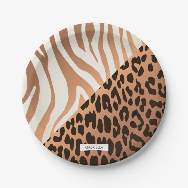 Prato De Papel Impressão Zebra e Leopardo (Frente)