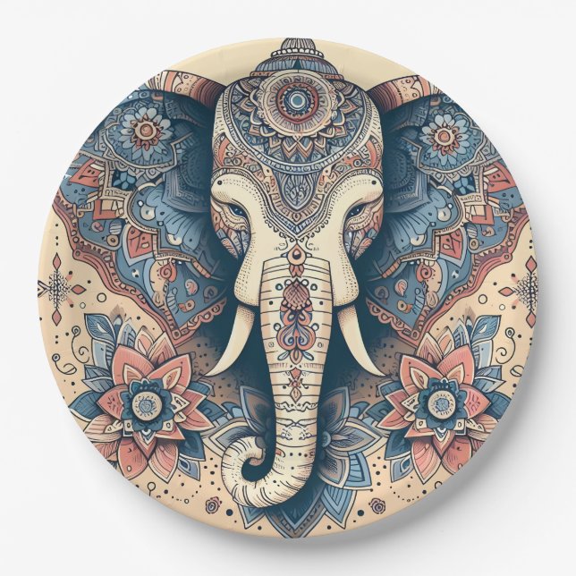 Prato De Papel Incrível Elefante Estilo Indiano (Frente)
