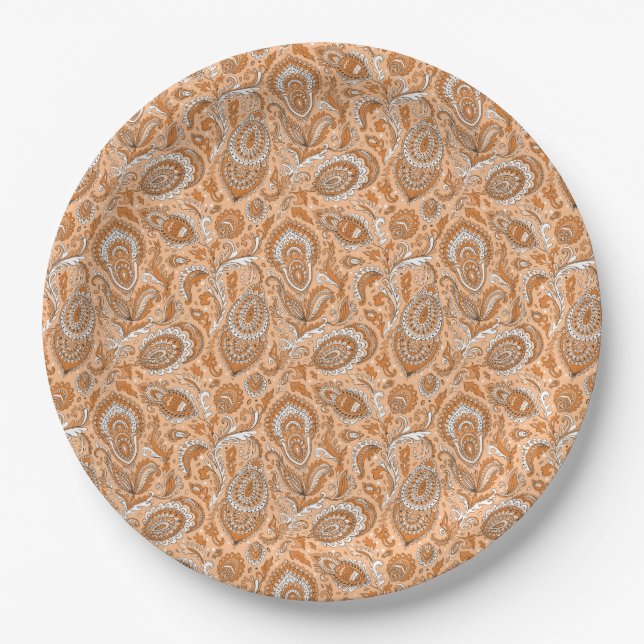 Prato De Papel Indian style paisley floral seamless pattern (Frente)