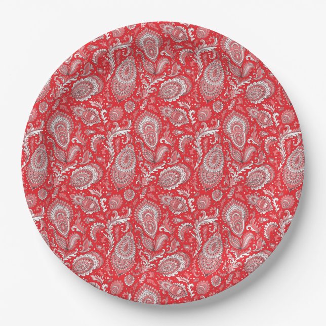 Prato De Papel Indian style paisley floral seamless pattern (Frente)