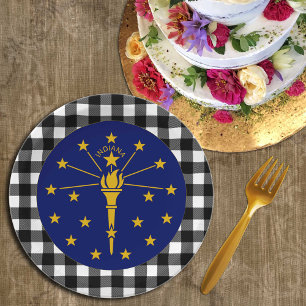Prato De Papel Indiana Plate, xadrez de búfalos EUA e Indiana Fla