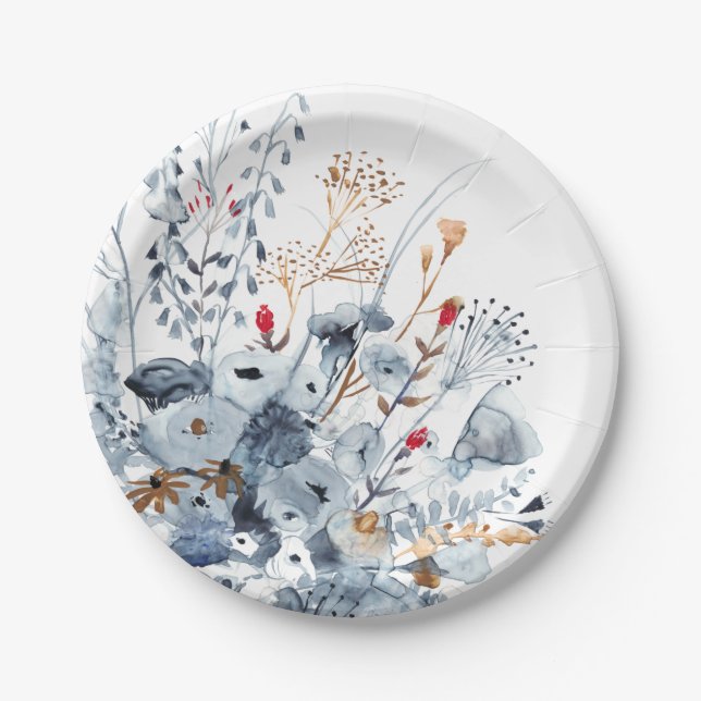 Prato De Papel Indigo & Ochre - Flores de Aquarela (Frente)