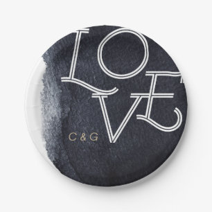 Prato De Papel Indigo watercolor moderno casamento de amor simple