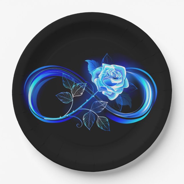 Prato De Papel Infinito brilhante com rosa azul (Frente)