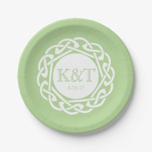 Prato De Papel Iniciais Celtic Knot - Placa de Casamento verde-cl