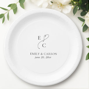Prato De Papel Iniciais do logotipo do Monograma de Casamento Ele