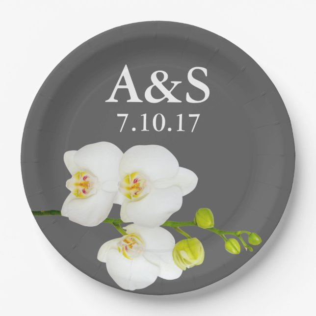Prato De Papel Iniciais e Data do Casal de Casamento das Orquídea (Frente)