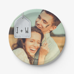 Prato De Papel Iniciais Rustic Scrapbook e Casamento Fotográfico