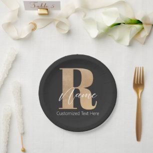 Prato De Papel Inicial Moderna Monogramada R & Nome Personalizado