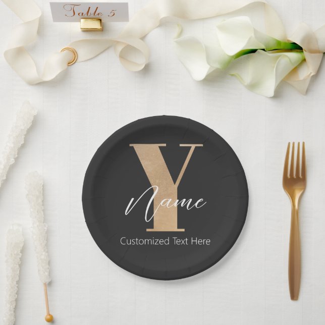Prato De Papel Inicial Moderna Monogramada Y & Nome Personalizado (Casamento)