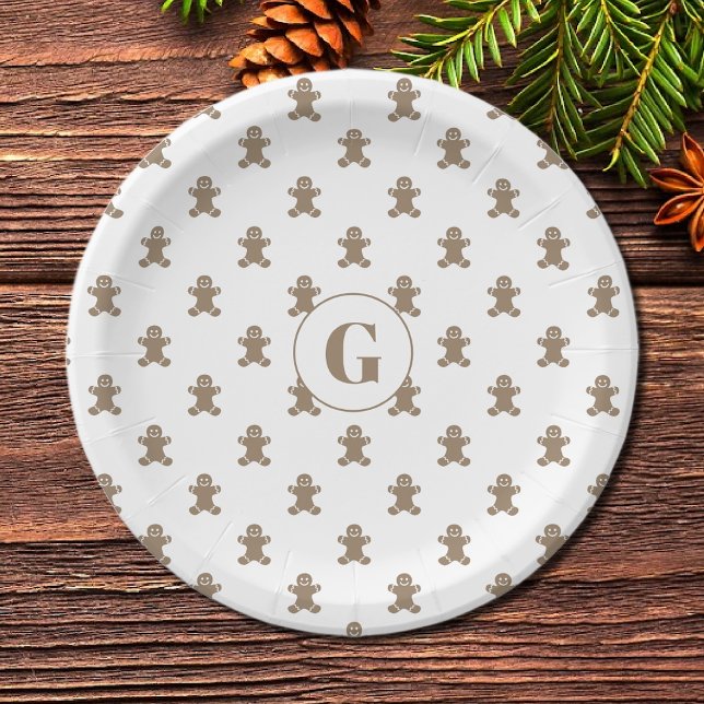 Prato De Papel Initial, Cute Gingerbread Man Cookie Pattern (Criador carregado)