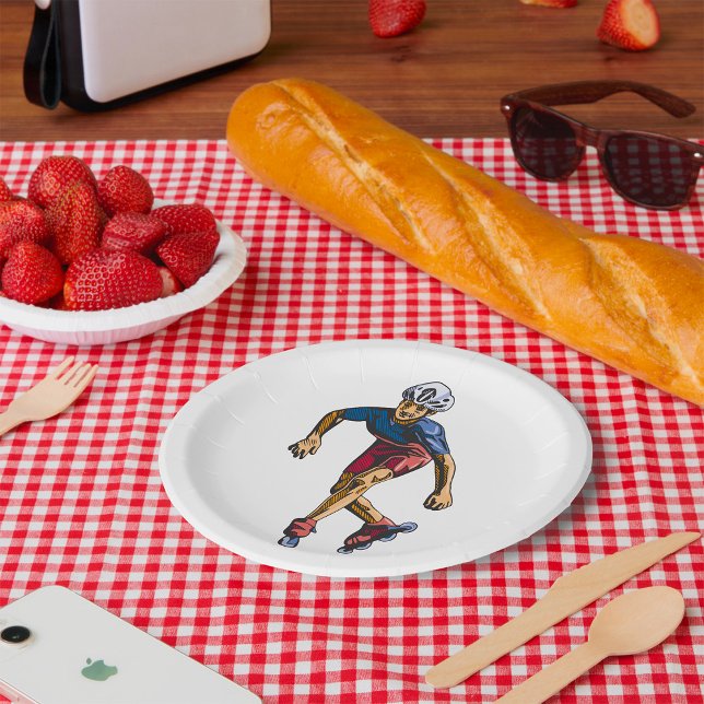 Prato De Papel Inline Skater Cool Retro Rollerblading (Criador carregado)