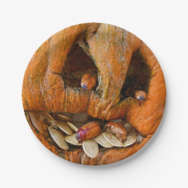 Prato De Papel Insetos de abóbora-aberração do Halloween (Frente)